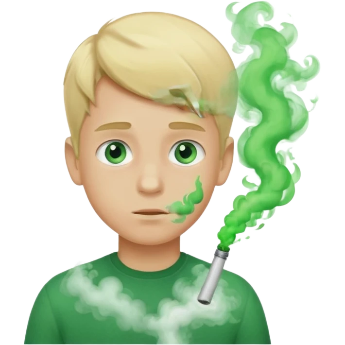 boy with green smoke due to the unpleasant smell on his body, blond and blue eyes. emoji