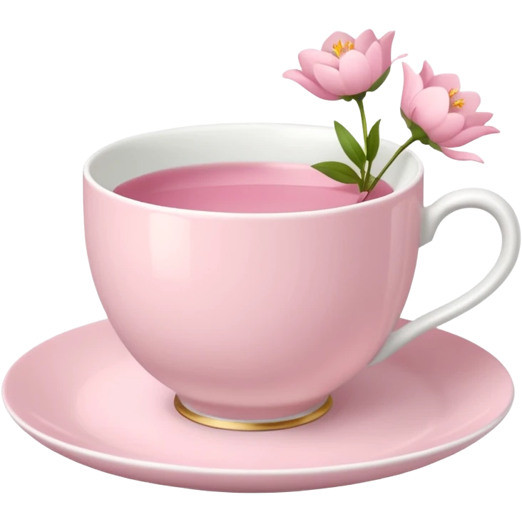 White teacup on a pastel pink plate, pink flowers on the side emoji