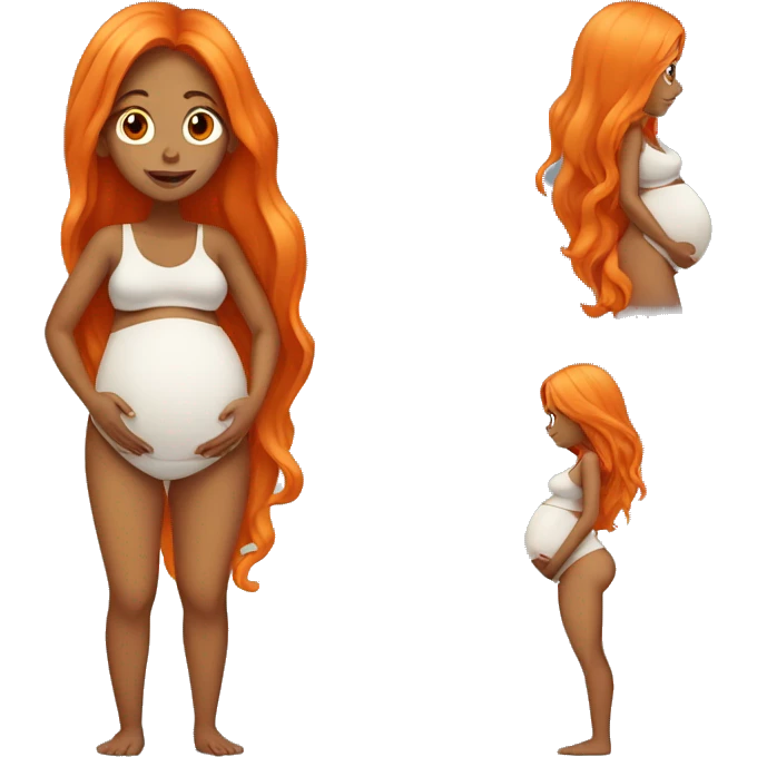 Tan girl with long orange hair holding pregnant stomach emoji
