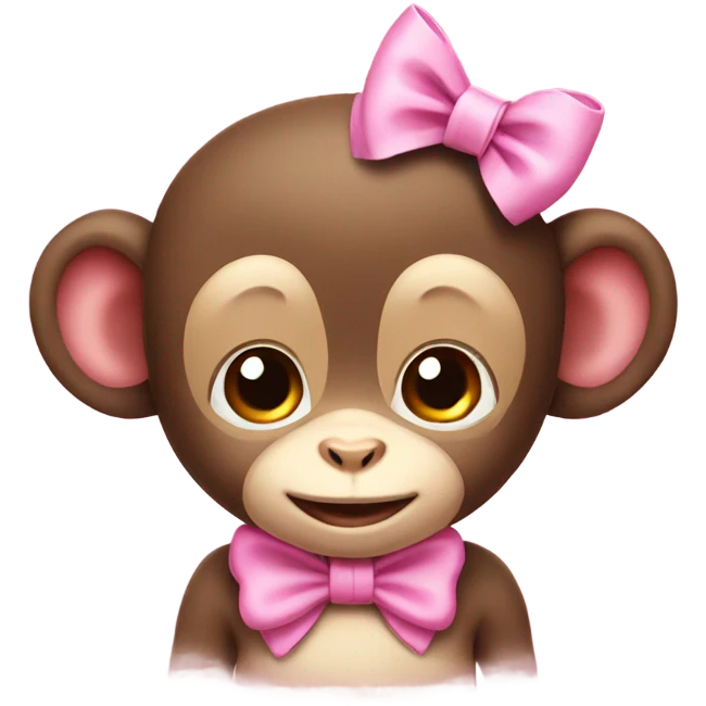 cute baby monkey with a pink bow on the head emoji