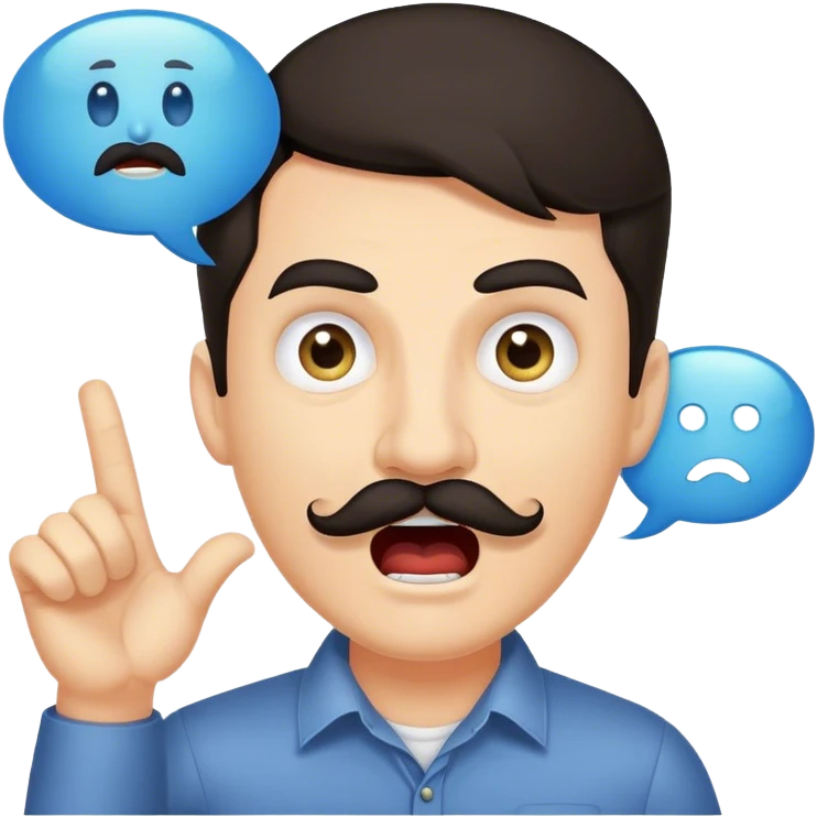 Random guy with light skin dark hair and eyes with a mustache screaming  the word FABIAN all in upper case in a Speech bubble  emoji