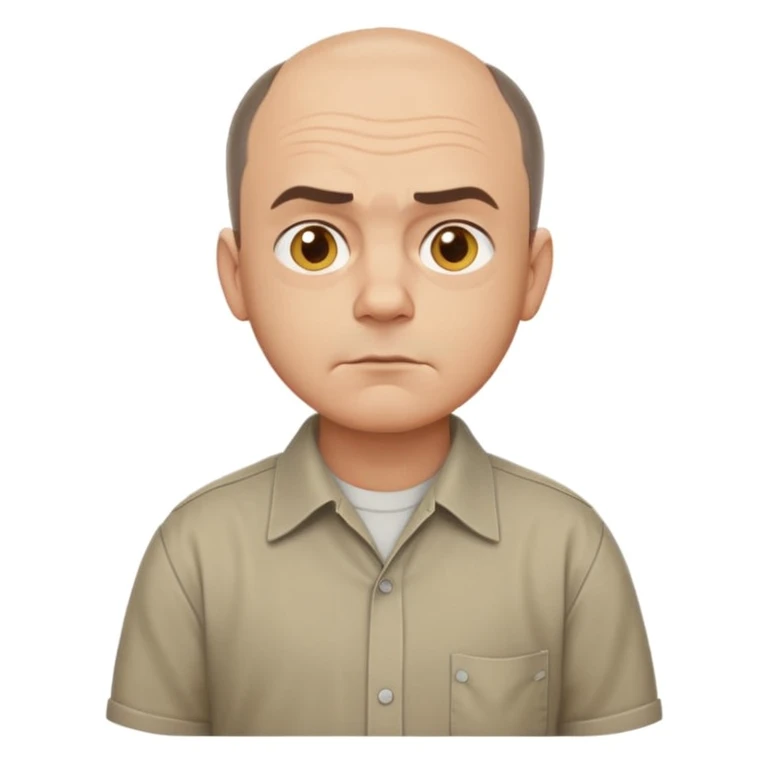 Carl from Sling Blade, stern look, chin protruding, slouch, no glasses, collared shirt, direct side profile, full standing body, head pushed forward, emoji style emoji