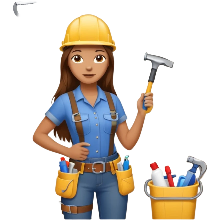 beautiful girl with long brown hair constructing new bathroom area with new shower and amenities  emoji
