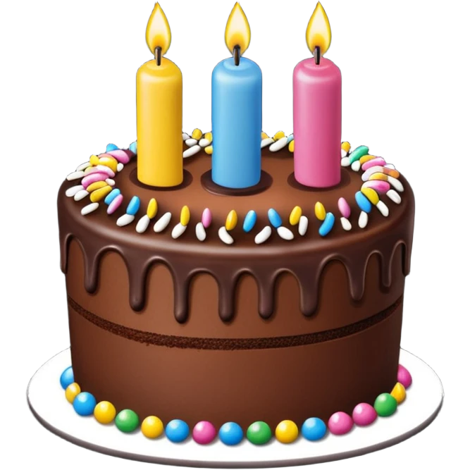 a big chocolate birthday cake with a number candle 8 on top emoji