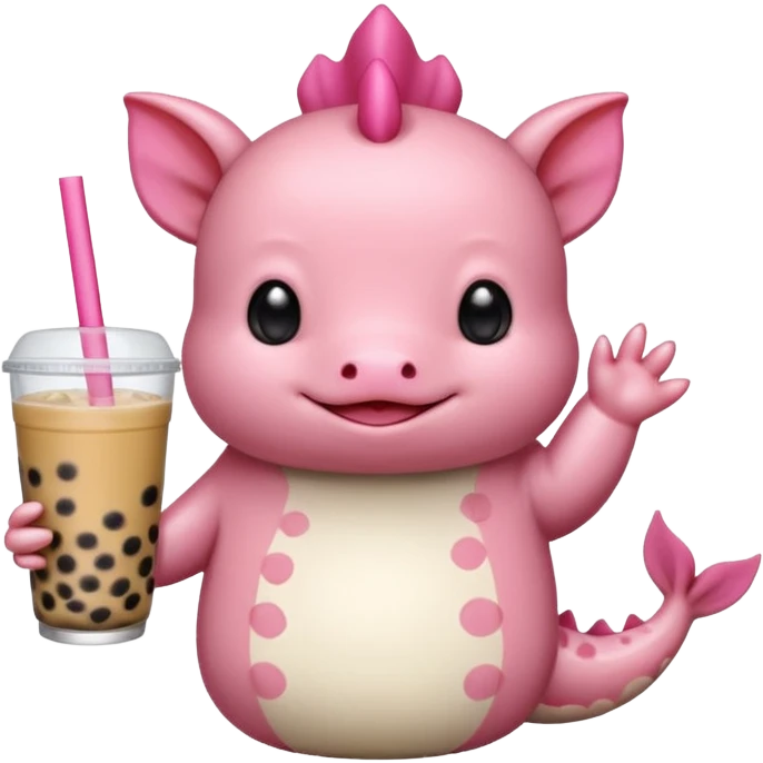 Axolotl waving while drinking boba tea emoji
