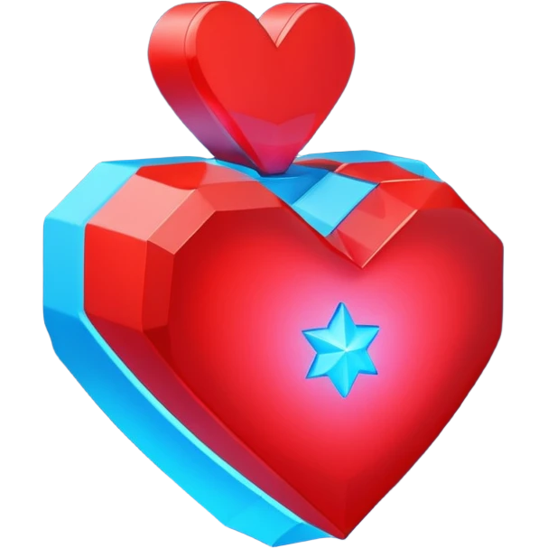 A blocky geometric red 3D heart with a glowing blue star inside emoji