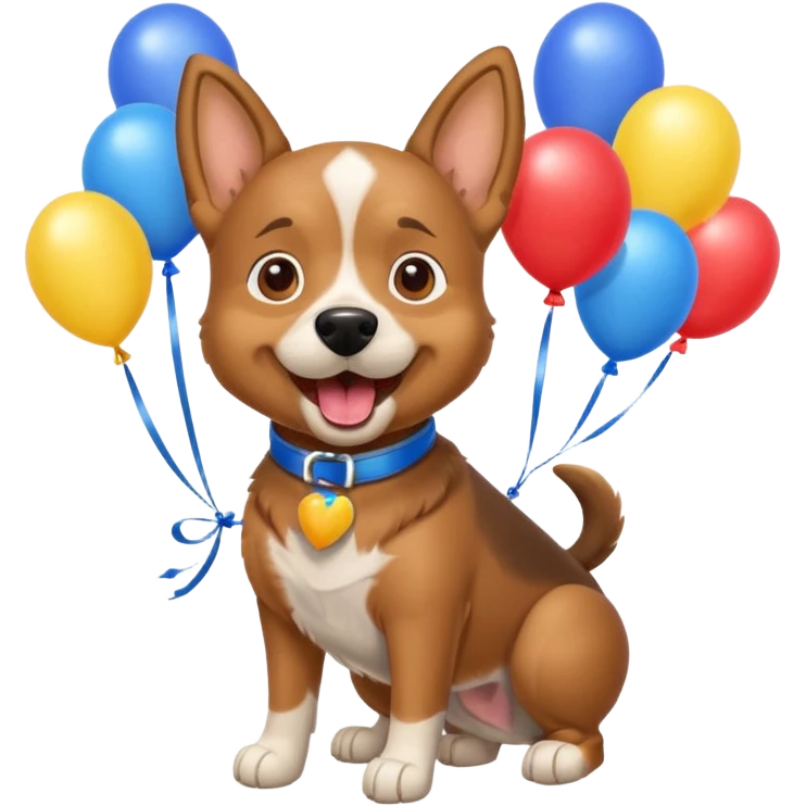 caricatura gorgi gales perrita celebrando feliz con globos y emocion con collar celeste  emoji
