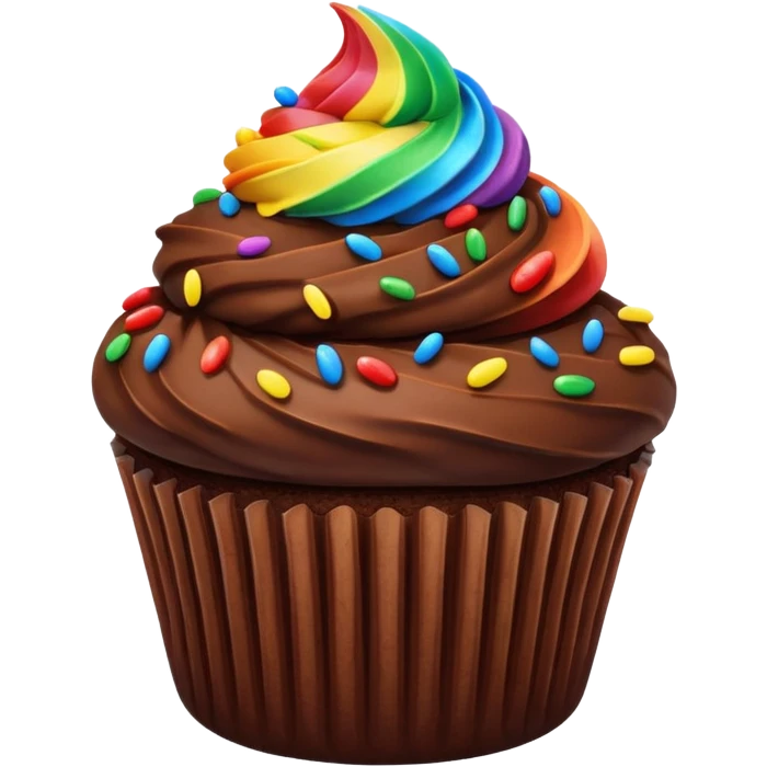 chocolate cupcake with chocolate frosting and sprinkles emoji