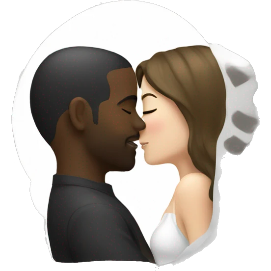 White brunette kissing black man emoji