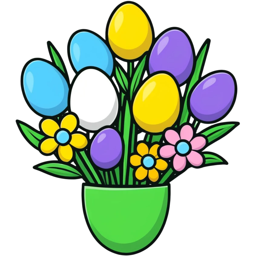 Easter bouquet with spring flowers and Easter egg emoji