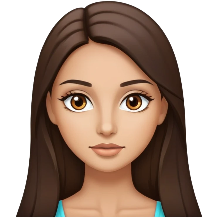 brunette straight hair, brown eyes, baddie, pretty makeup, long hair emoji