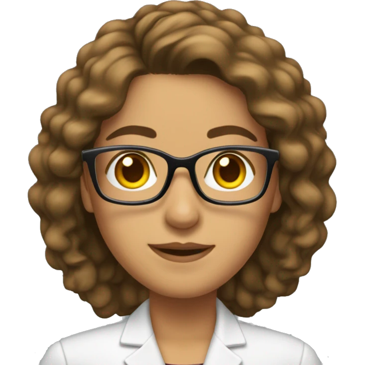 Profesora pelo castaño, gafas emoji