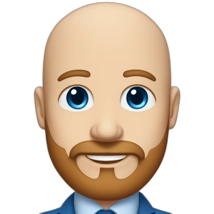 blue-eyed fat smiling bald man with a long brown beard in a blue suit emoji