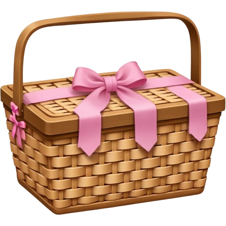 picnic basket with a subtle pink ribbon, natural look emoji
