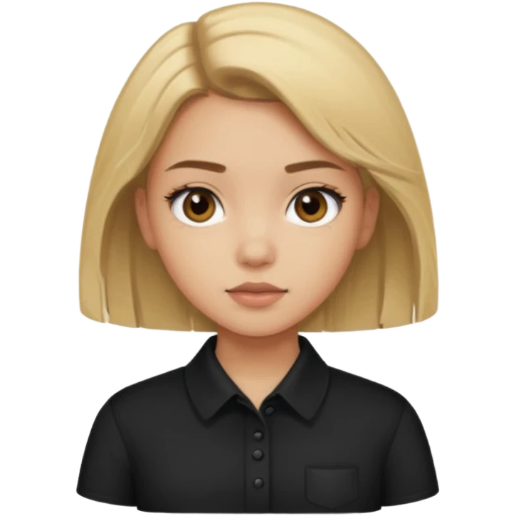 Light skinned girl with dirty blonde hair and deep brown eyes and a black square collared shirt emoji