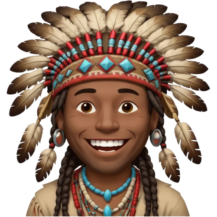 Black American man dark brown with dreads with a American Indian headdress with a laughing face emoji