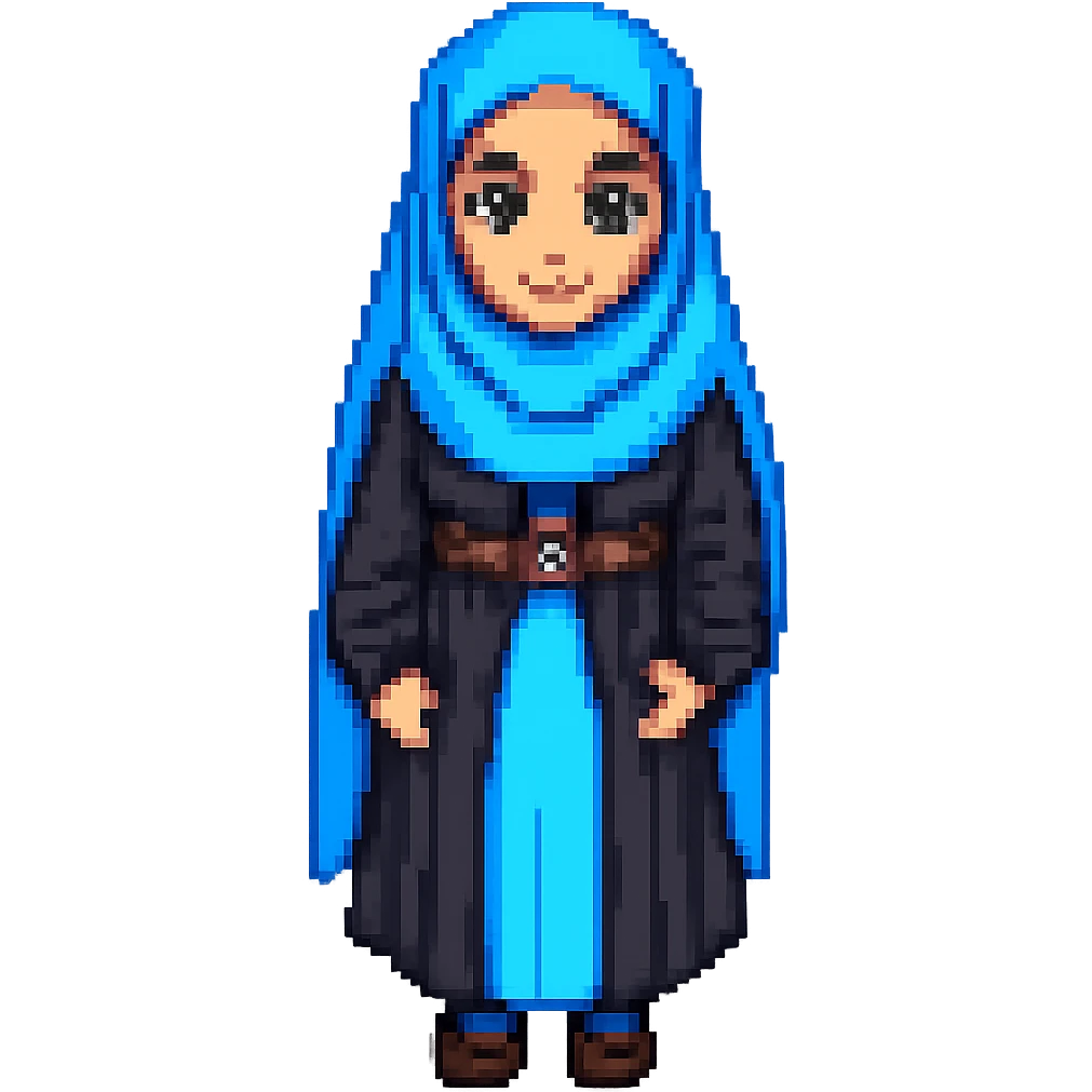 Make the hijabi girl smiling, keep pixel art style, no background. The original style is pixel art which does not support text, so using general style for editing while preserving pixel art look. emoji