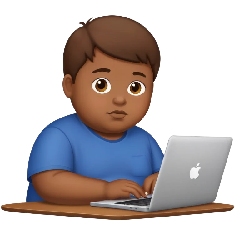 fat brown kid with brown hair using laptop emoji
