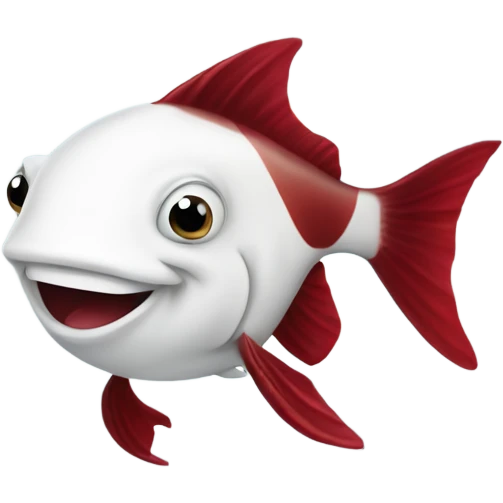 One white fish happy dark red fins  emoji