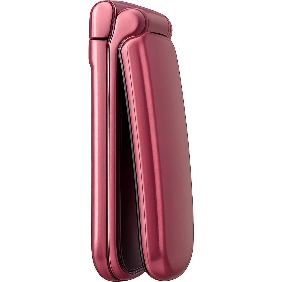 Make this vintage pink razor flip phone look more realistic in a photorealistic style, side profile, slim, metallic pink, no background. emoji