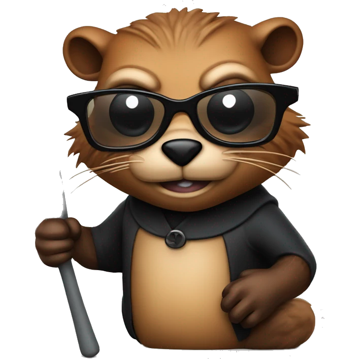 An evil beaver with a bat in his hands and black glasses emoji