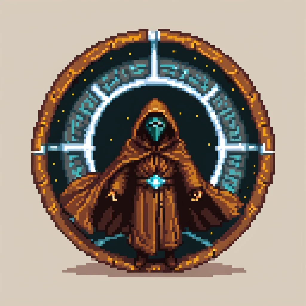 Cloaked figure with brown robe and sci-fi mask emerging from an energy portal emoji