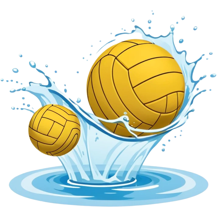 An icon featuring a yellow water polo ball floating on the water with goals in the background, inside a swimming pool. The design includes splashes and ripples, symbolizing the fast-paced action and strategy of water polo. Transparent background highlights. emoji
