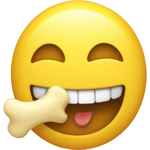 Smiling emoji with a yellow bone in its mouth emoji