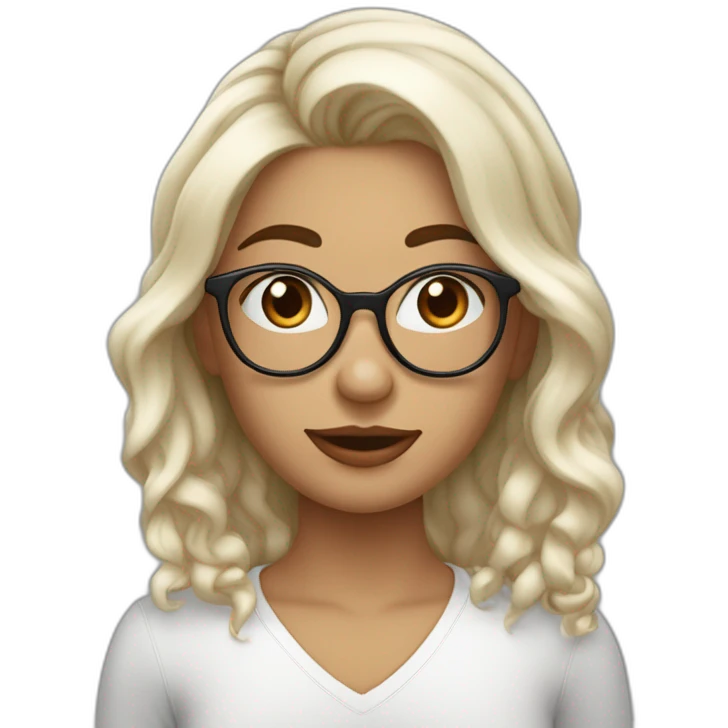 Fille blanche qui porte des lunettes aux cheveux marron ondulée avec uzn cicatrice dans les sourcils emoji
