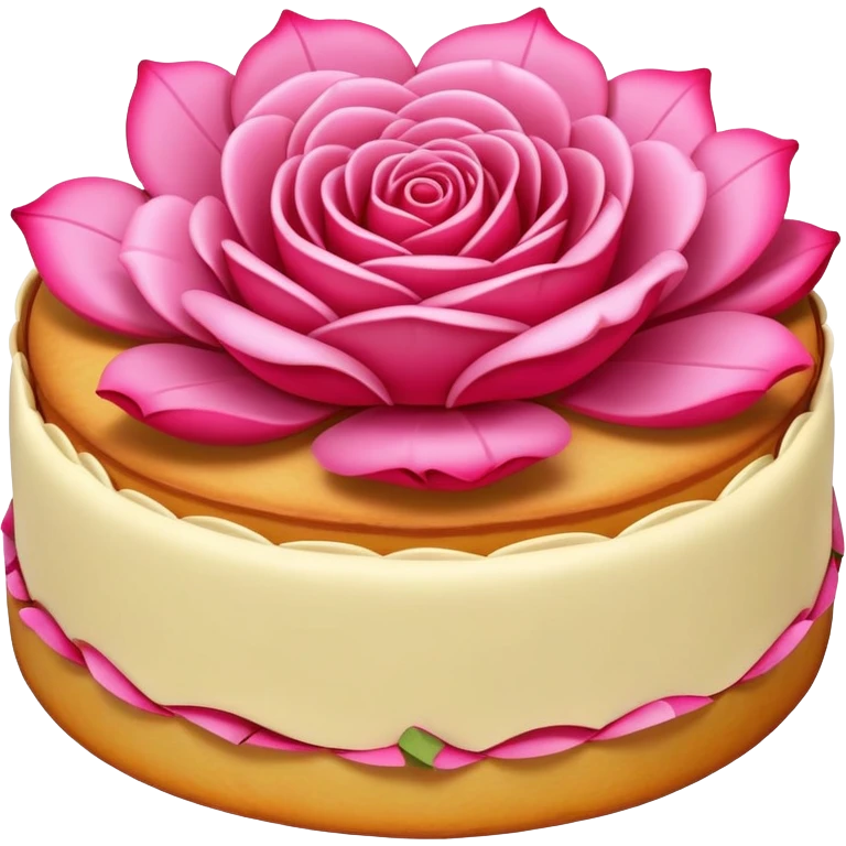 Yunnan Rose Cake with visible flower petals in pastry, simplified emoji style with bold outlines and bright colors, cartoon style floral sweet snack emoji