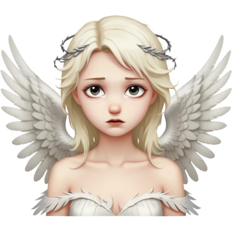 Female angel with torn wings, exposed collarbones, sorrow and lust intertwined emoji