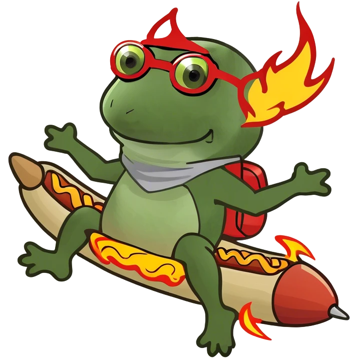 riding a hotdog rocketship, full body, flames coming out the back emoji