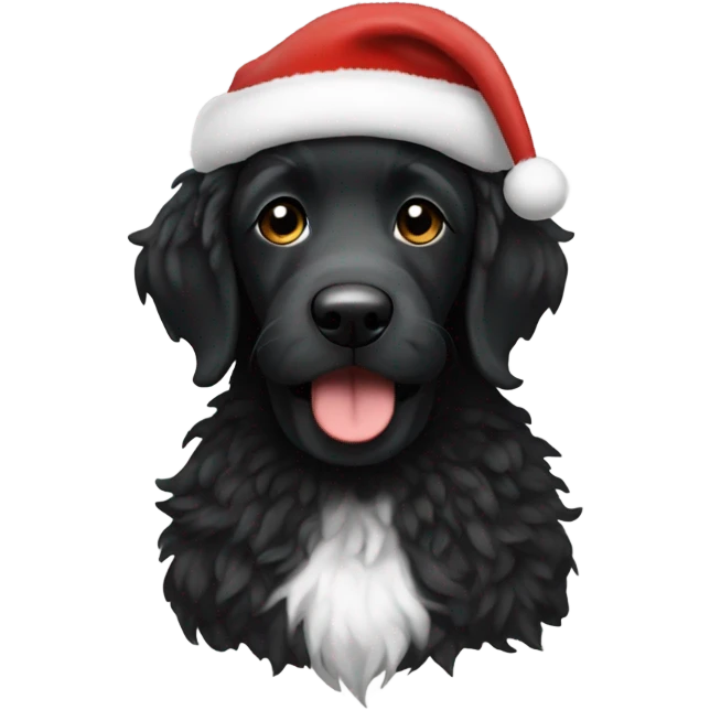 Black doodle with white star on chest wearing a Santa hat  emoji