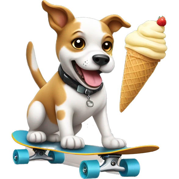 Dog riding skateboard while holding ice cream  emoji