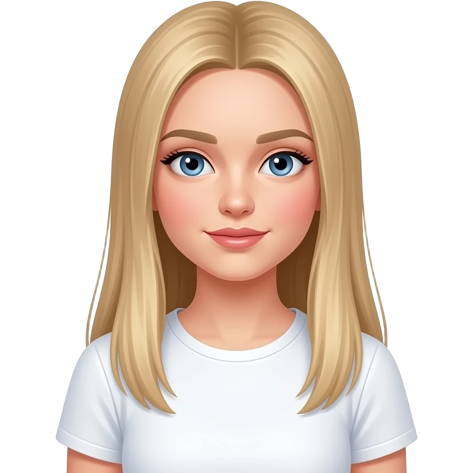 bella ragazza russa bionda capelli lisci lunghi e occhi chiari, con maglietta bianca e innamorata con le guance rosse e gli occhi socchiusi emoji