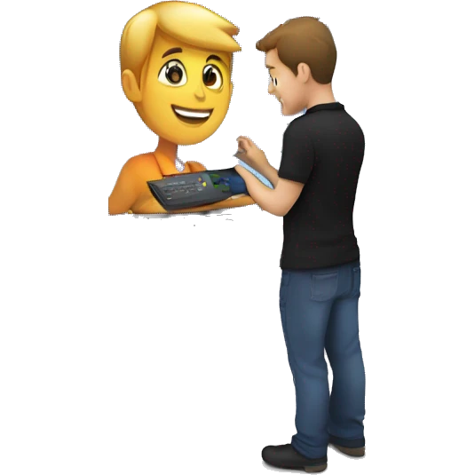 Technician in black polo shirt installing a 43 inch  monitor on exhibition stand emoji