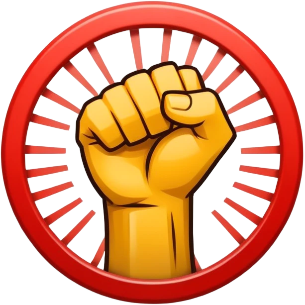 An emblem-style emoji symbolizing striking martial arts. A bold, stylized fist in the center, surrounded by dynamic motion lines representing speed and impact. The background includes a minimalistic combat ring or arena silhouette. Transparent background. emoji