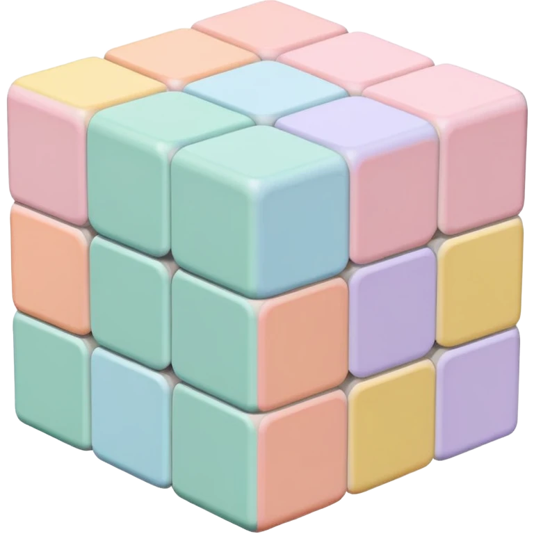 A 3x3 Rubik's Cube with pastel colors: light pink, baby blue, mint green, lavender, light yellow, peach, minimalist iOS emoji style emoji