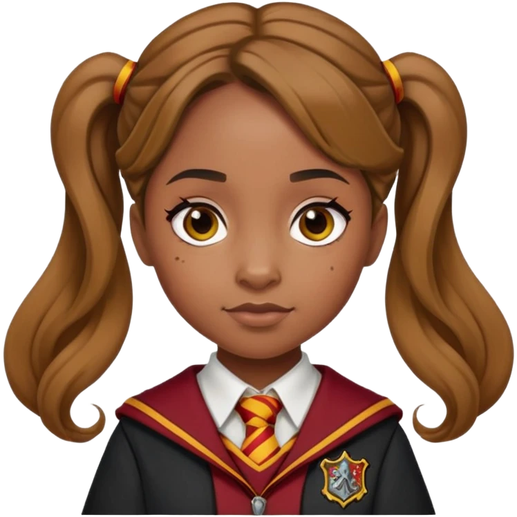 Angelina Johnson in harry potter, wear hogwarts gryfindor uniform, pigtail hair emoji