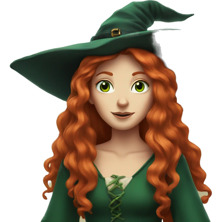 long-haired redhead witch with green eyes  emoji