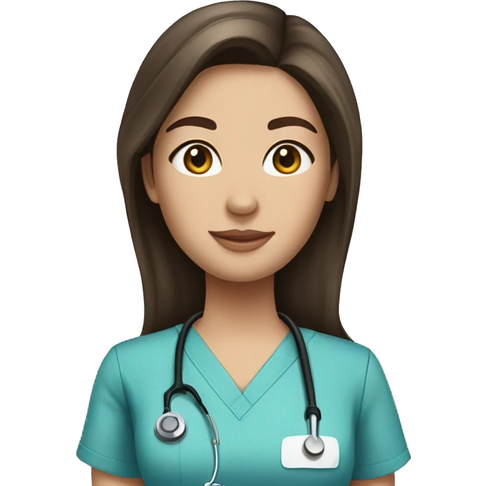 pretty brunette with fair skin nurse with long hair in scrubs emoji