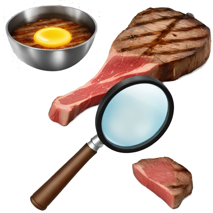 grilled steak with magnifying glass over it emoji