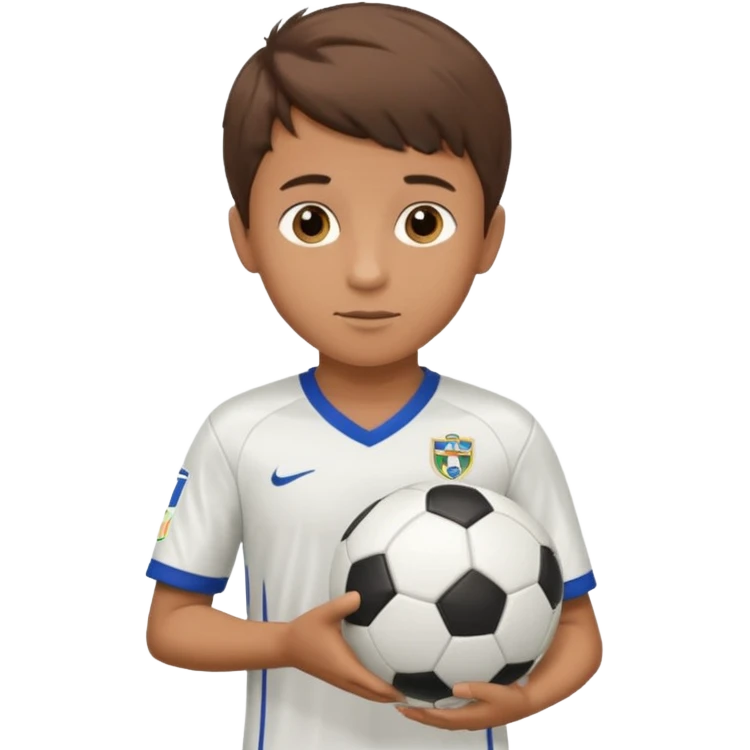 a boy having a soccer ball next to his hand wearing a soccer jersey
 emoji