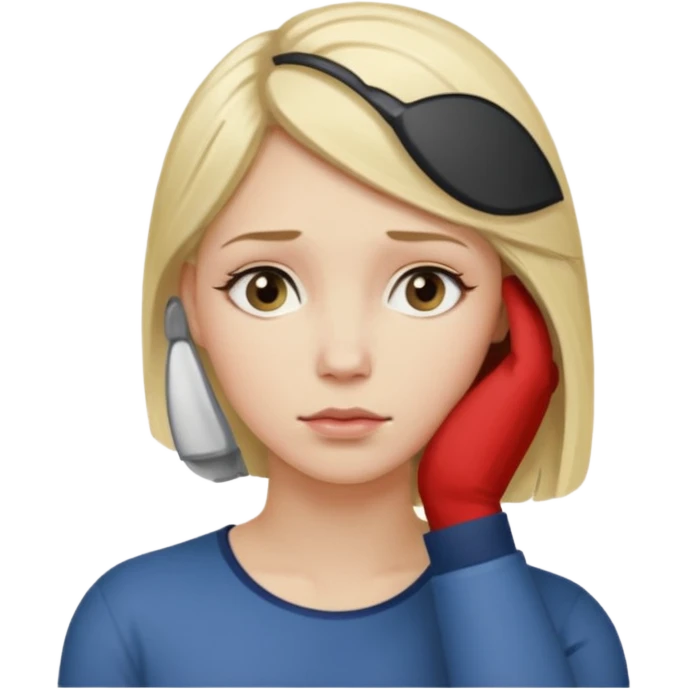 Cewe blonde yang lagi overthingking lalu ada satu tangannya memgang kepala emoji