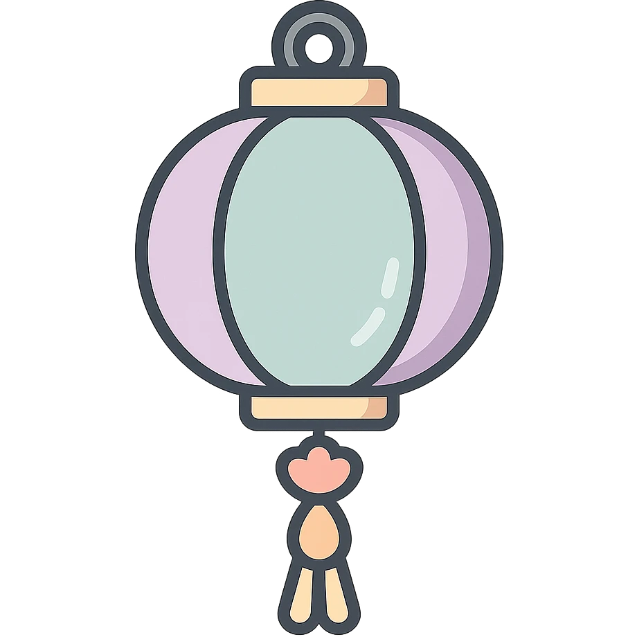 elegant Chinese lantern with decor, detailed shadow, thin clean outlines, soft rounded shapes, pastel palette #98B5BC, #B5B3C1, #C9A3C9, #E4C0CA, #F7DCD1, #F7C0AA, modern Japanese pop-art and sticker aesthetic, high detail, vector clarity, soft lighting, transparent background emoji
