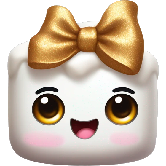cute marshmallow with big sparkly eyes and bow in the left corner of the marshmallow  emoji