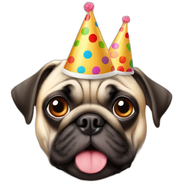 2 pugs with birthday hat emoji