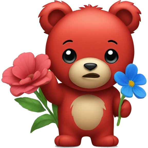 Red and blue bear with a flower  emoji