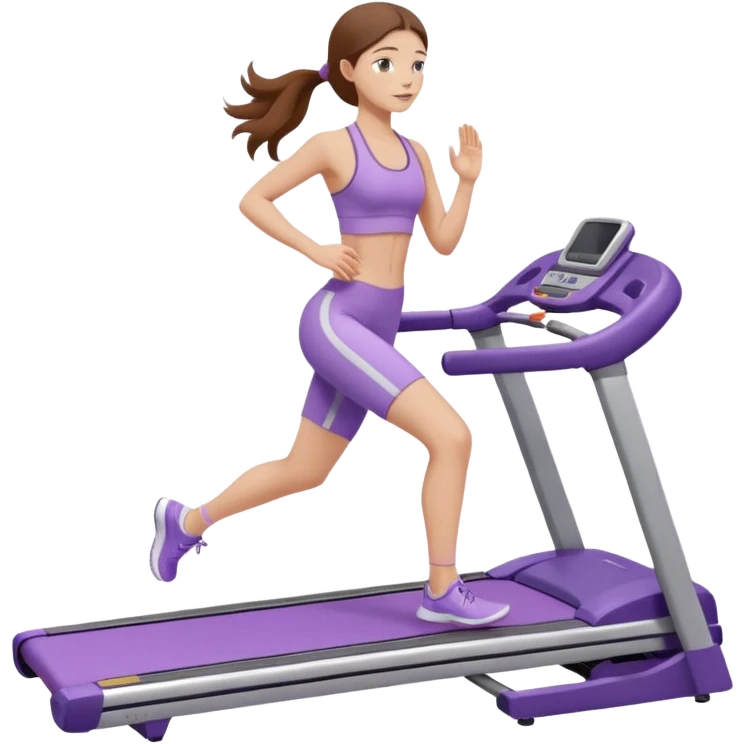 girl with long brown hair on treadmill wearing light purple yoga set emoji