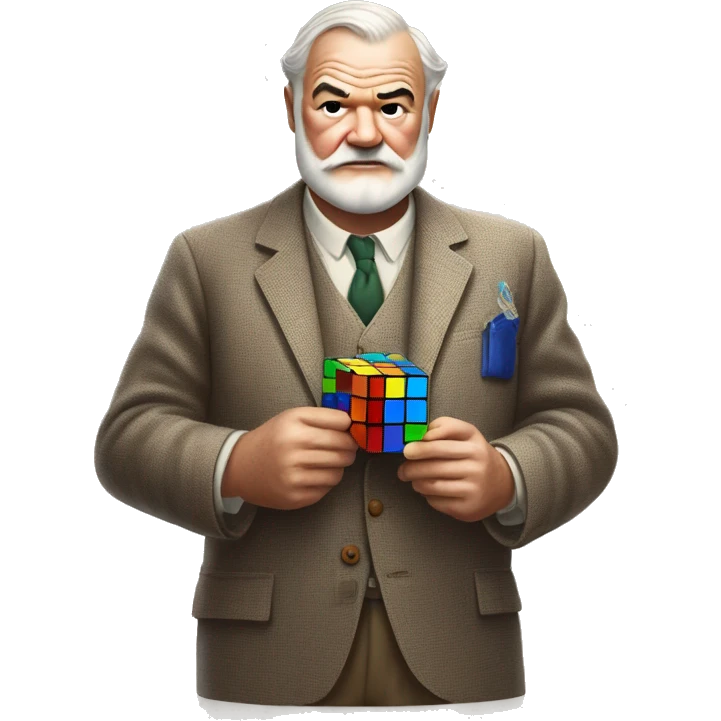 Ernest Hemingway holding a Rubik's cube in his hands emoji